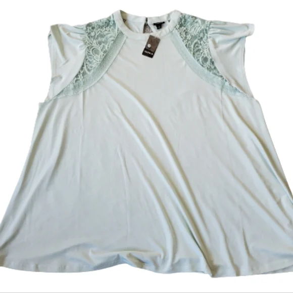 Torrid plus lace shoulders mock neck jersey knit top, 5X, mint blue/ aqua - Picture 6 of 13
